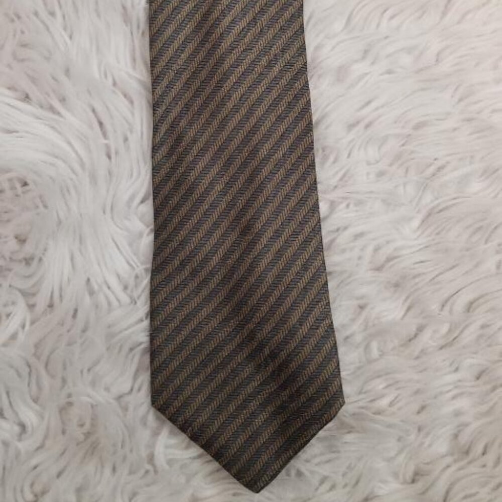 Lancel Paris Made in France Men's Tie -  Gold and Blue Stripe - 100% Silk